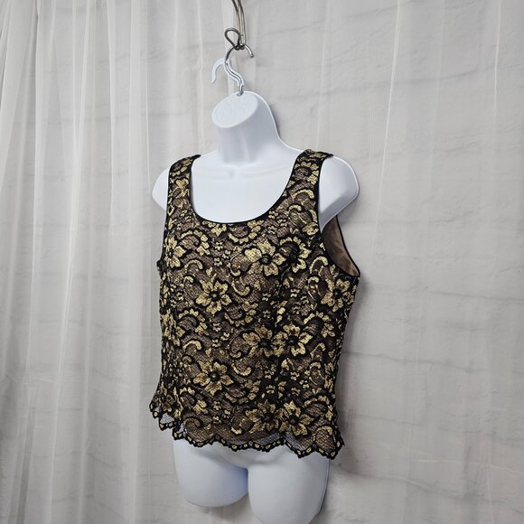 Black Gold Lace Tank Floral Goth Boho Whimsigoth Coquette Fairy Y2K 12 - Picture 5 of 10